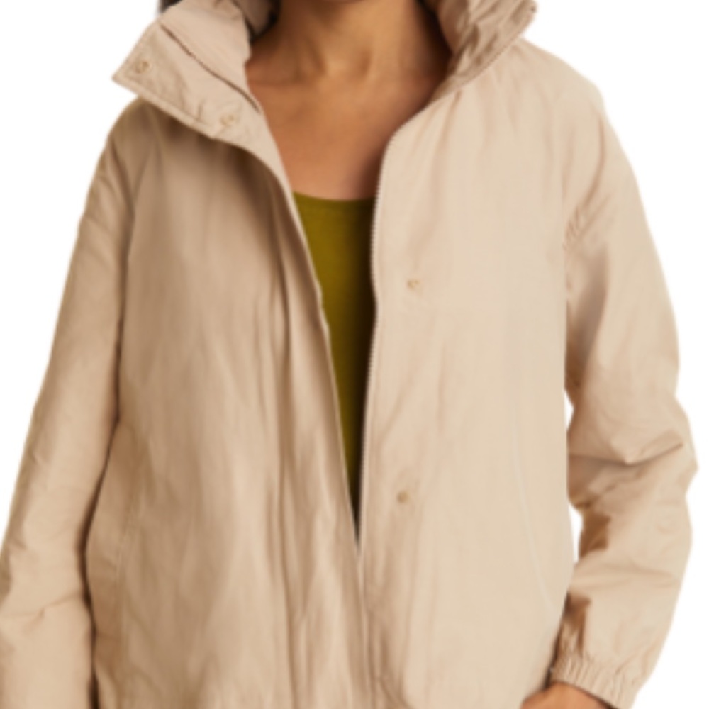 Eileen Fisher Light Organic Cotton Nylon Stand Collar Jacket Windbreaker (Khaki)
